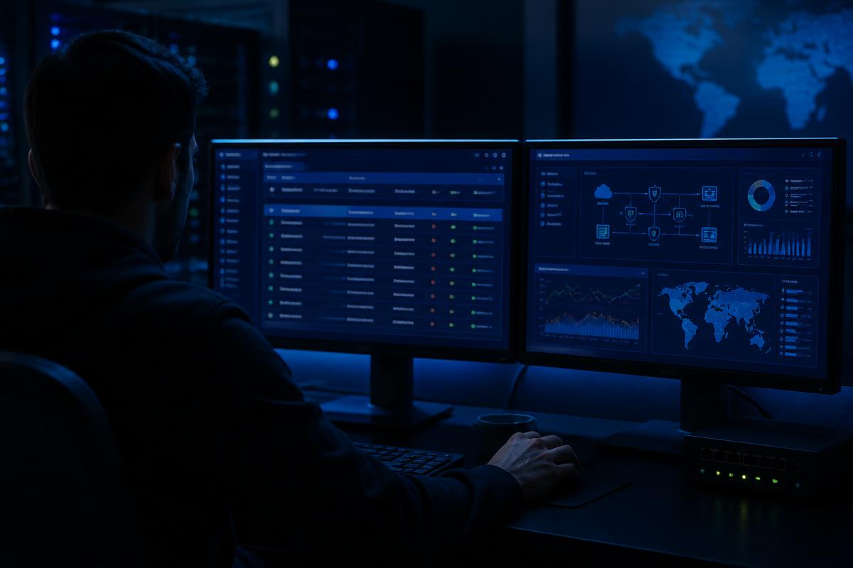Engenheiro de redes configurando o console do Sophos Firewall durante o laboratório